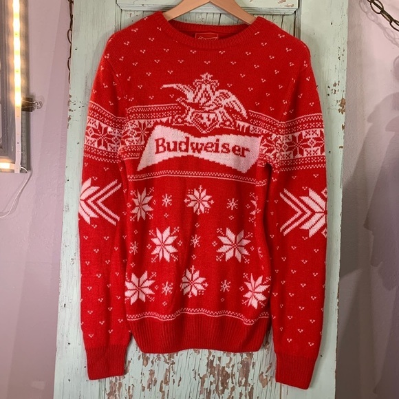 Women’s Budweiser red and white ugly Christmas sweater size S Preloved - Picture 1 of 5